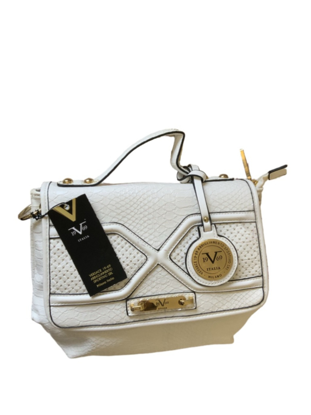 Versace 1969 Abbigliamento Sportivo Off White Snake Embossed Vegan Crossbody